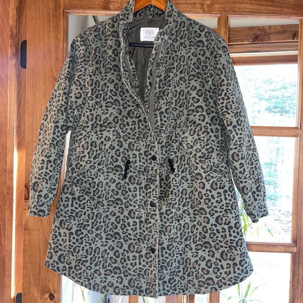 Zara Kids Leopard Print‎ Parka Jacket Olive Green Size 11-12 152cm